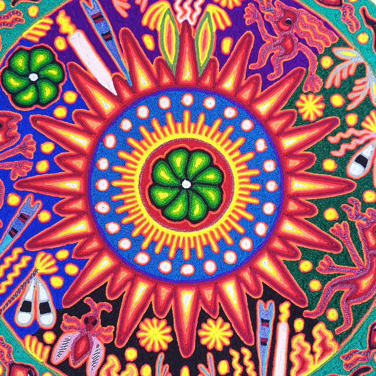 Huichol Mexican Folk Art Yarn Painting  By Maximino Renteria PP9546