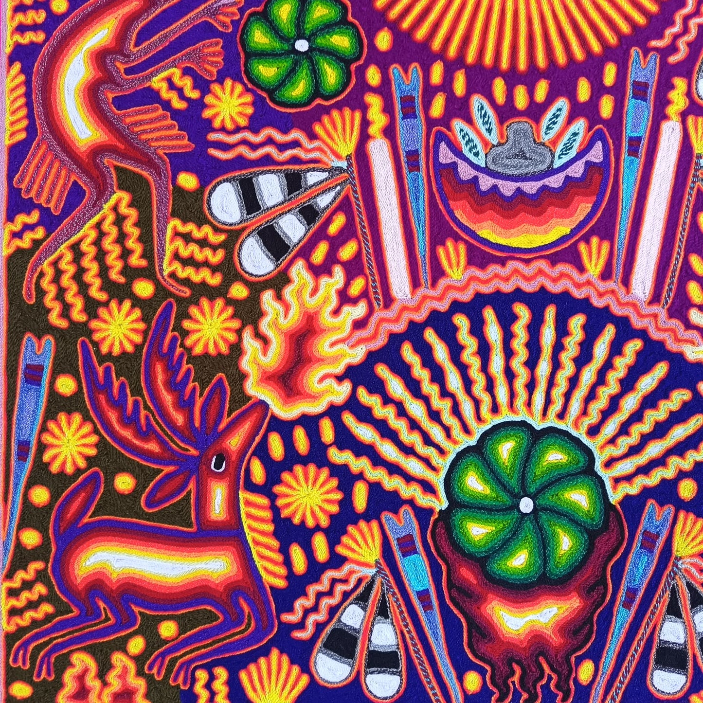 Huichol Mexican Folk Art Yarn Painting  By Maximino Renteria PP9547