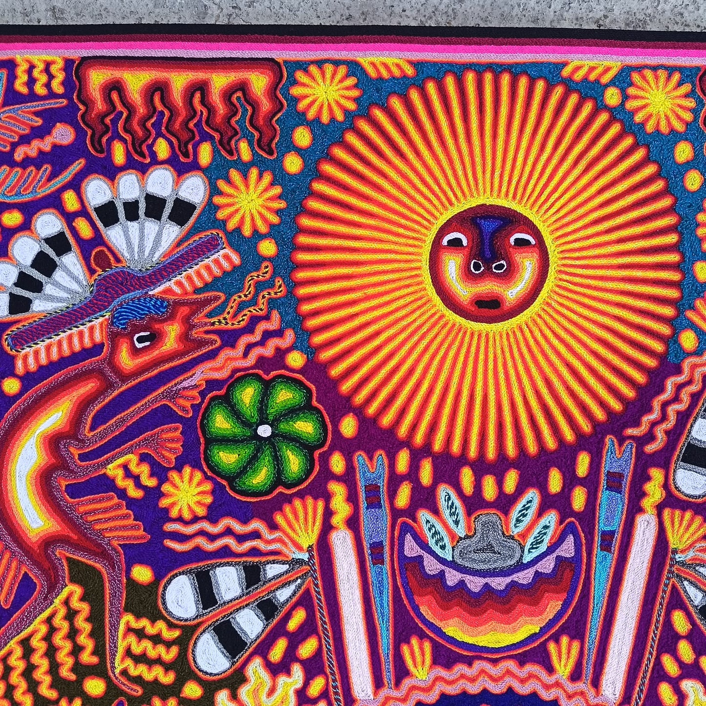 Huichol Mexican Folk Art Yarn Painting  By Maximino Renteria PP9547