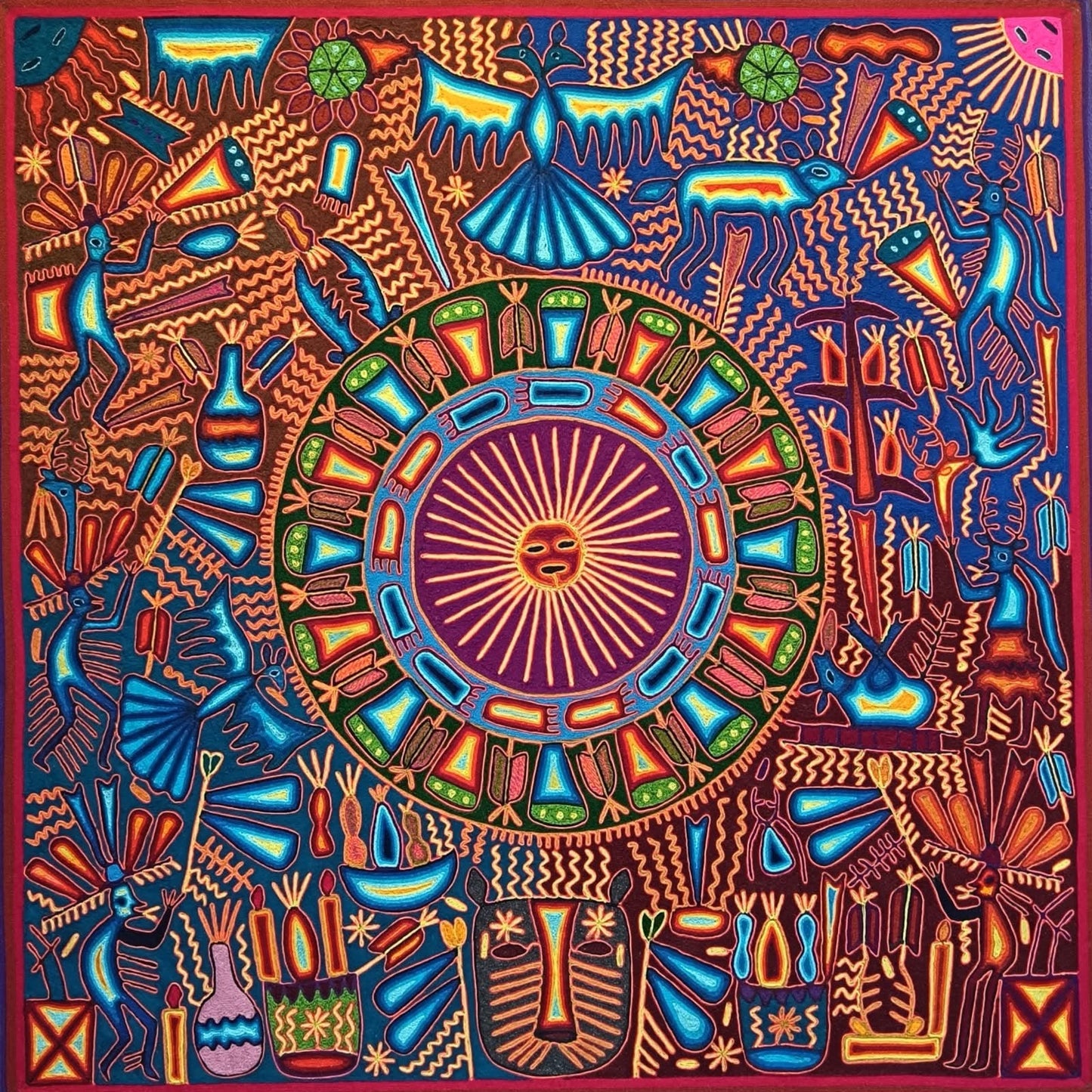 Mexican Folk Art Huichol Yarn Painting by Cooperativa Zitacua PP9548