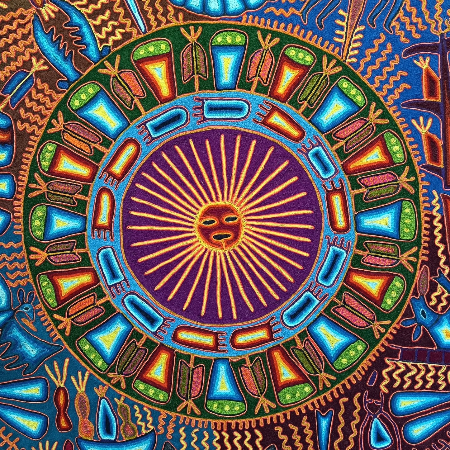 Mexican Folk Art Huichol Yarn Painting by Cooperativa Zitacua PP9548