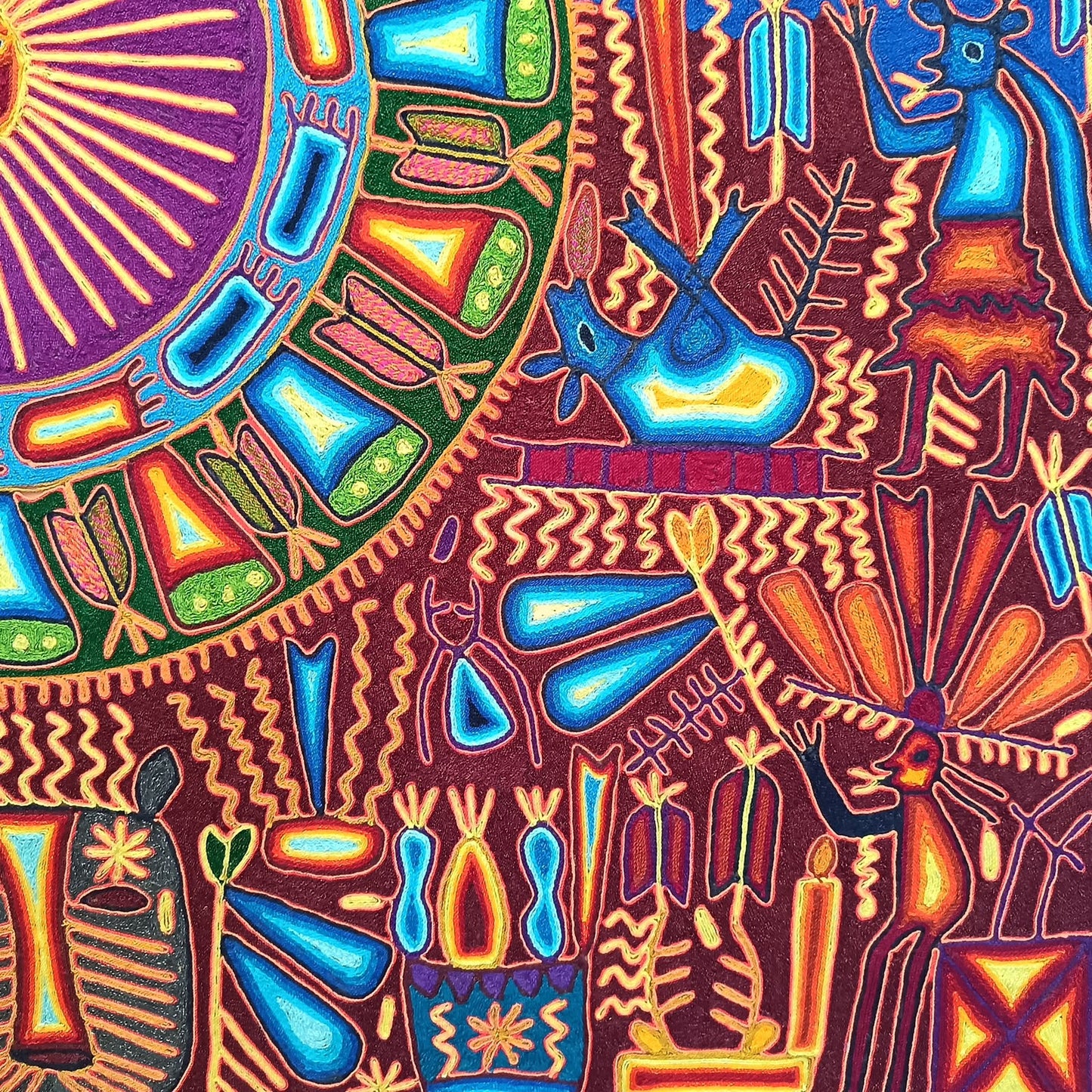 Mexican Folk Art Huichol Yarn Painting by Cooperativa Zitacua PP9548