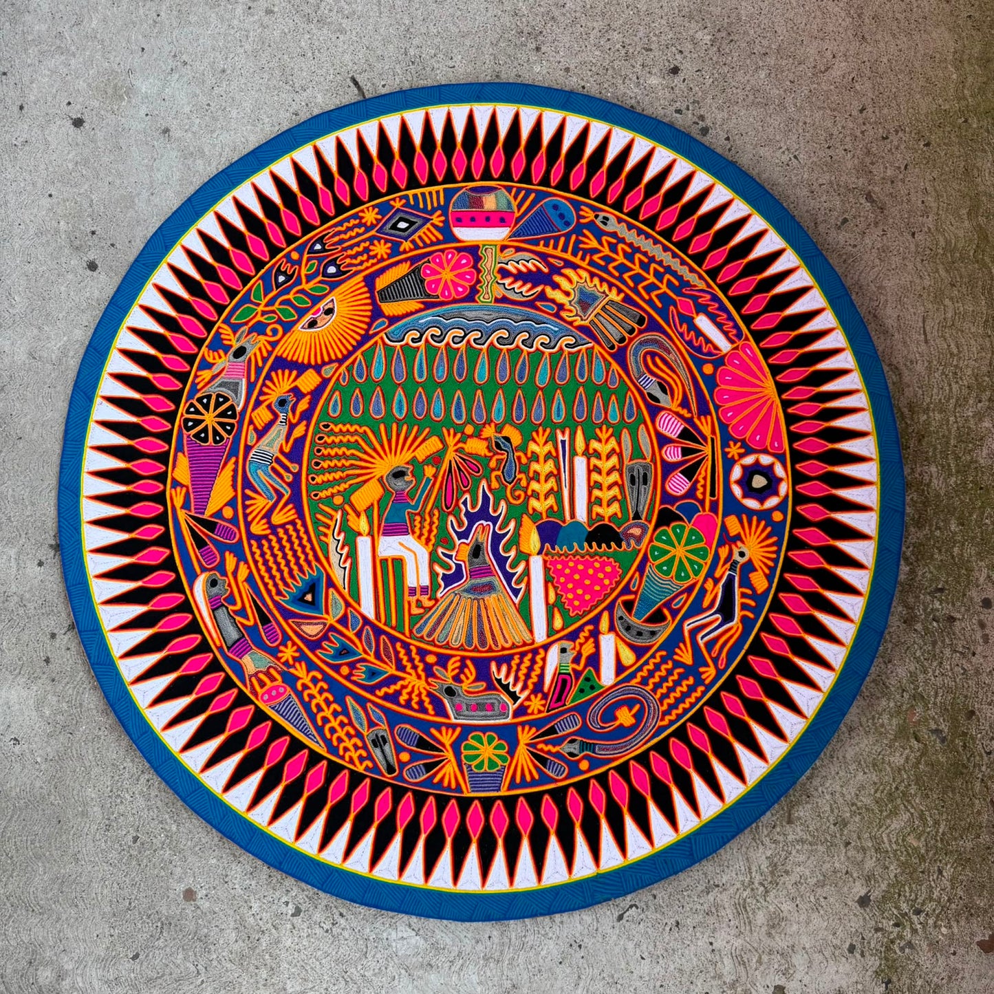 Mexican Folk Art Huichol Yarn Painting by Cooperativa Zitacua PP9549