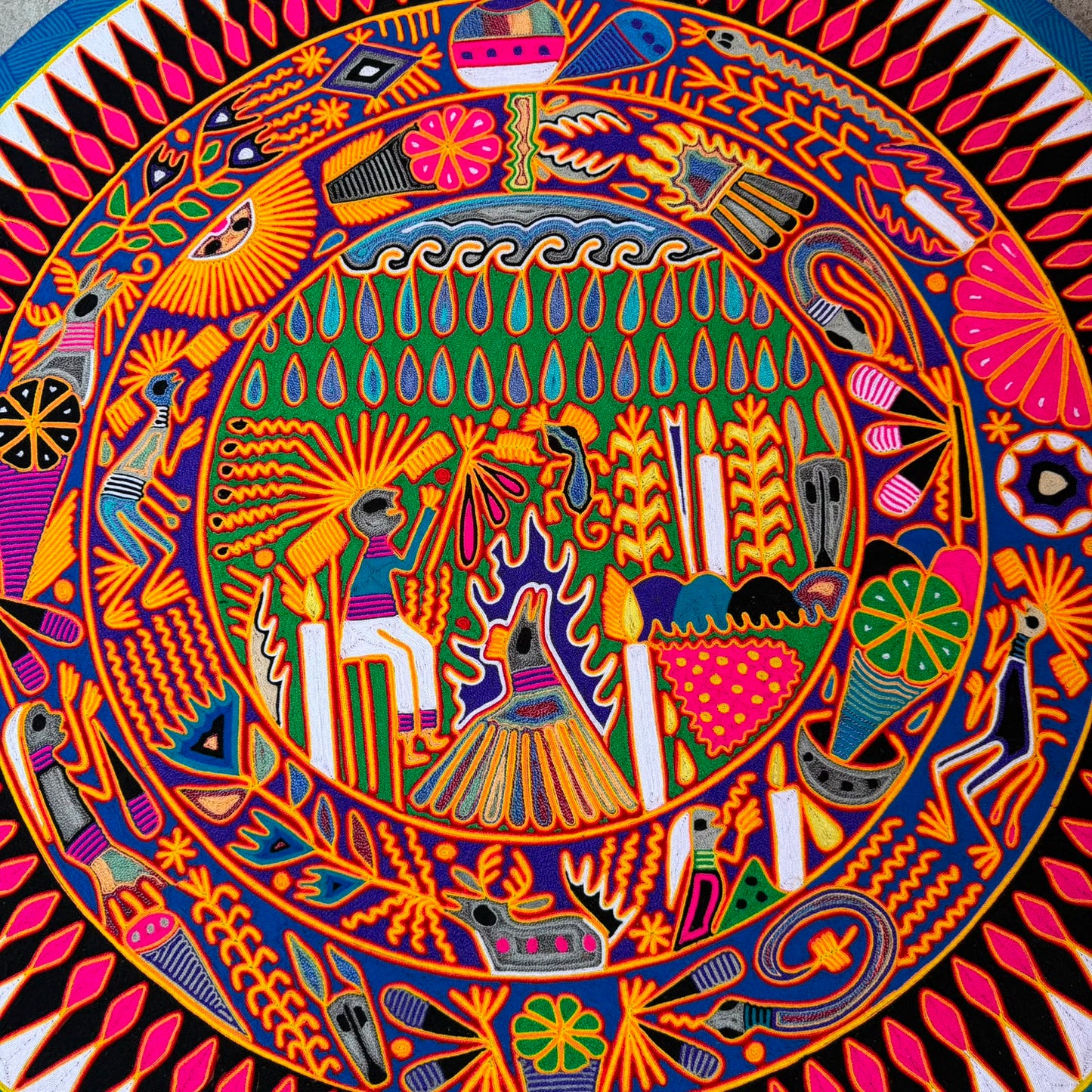 Mexican Folk Art Huichol Yarn Painting by Cooperativa Zitacua PP9549