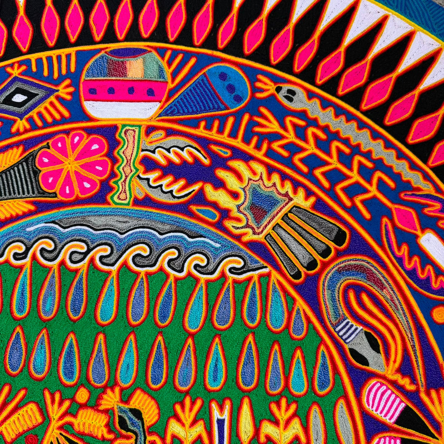 Mexican Folk Art Huichol Yarn Painting by Cooperativa Zitacua PP9549