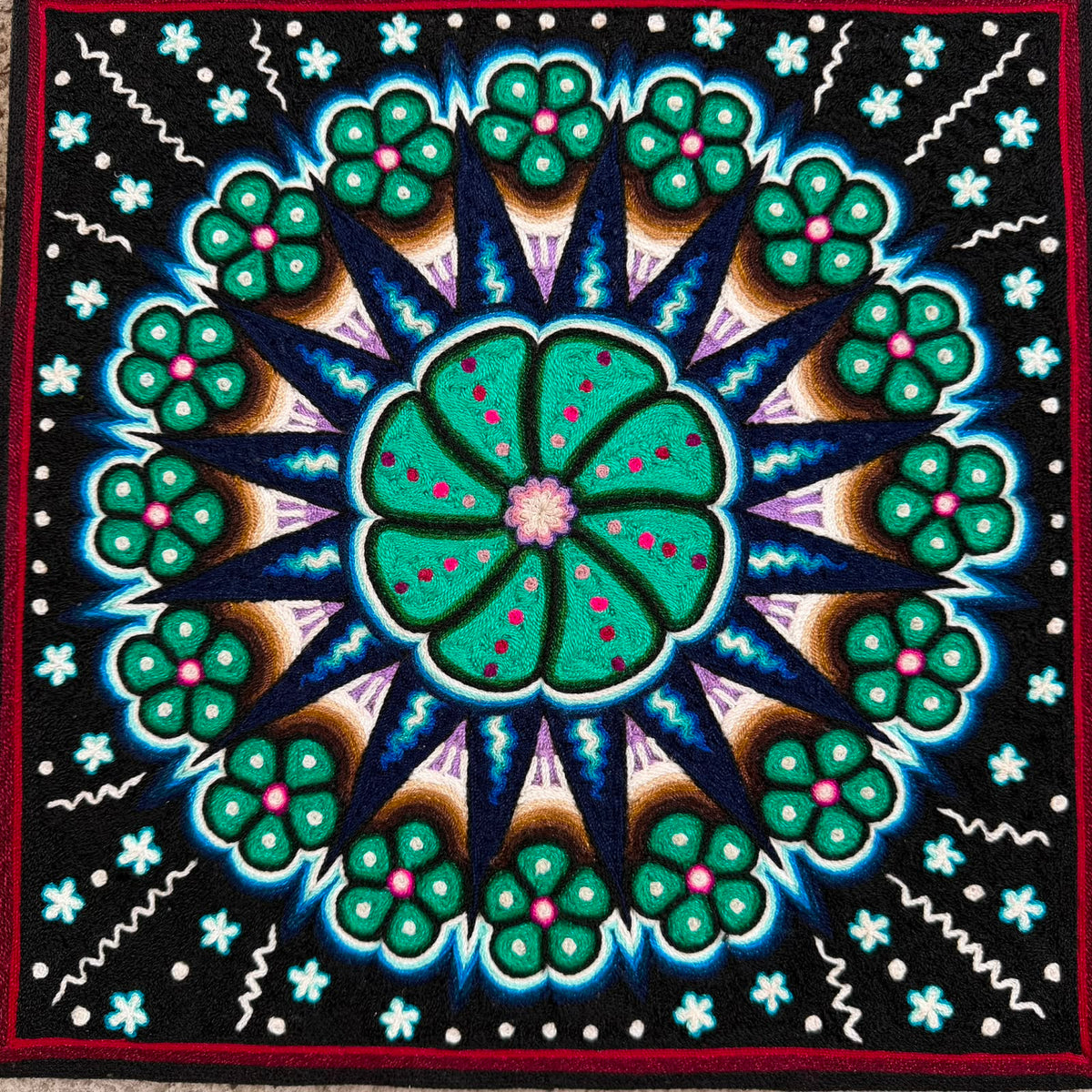 Huichol Indian Yarn Painting by  Samuel Hernandez  PP9553