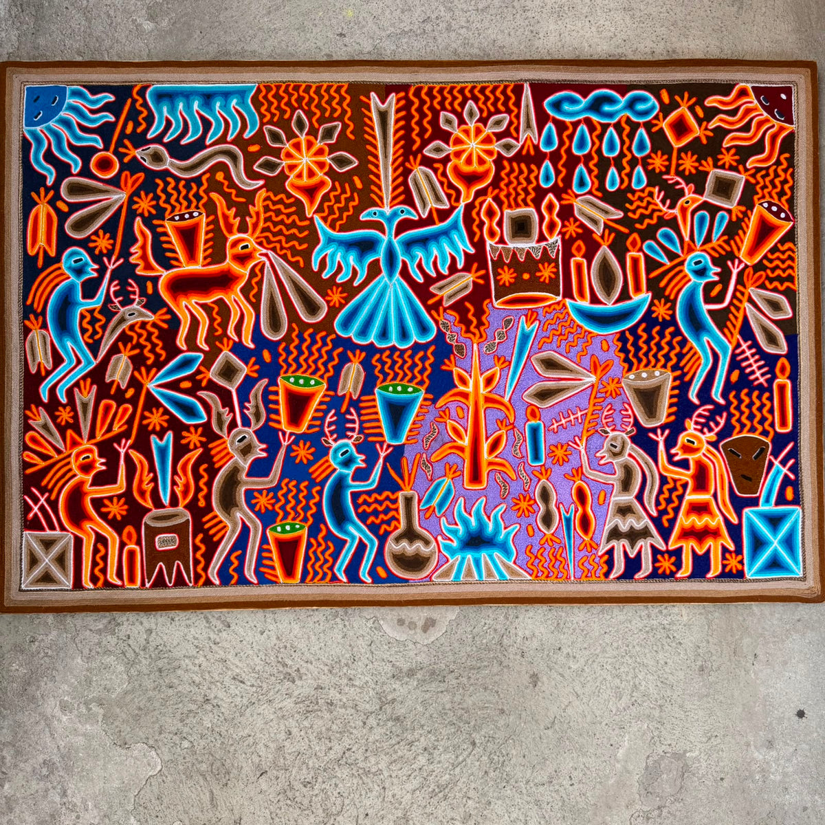 Mexican Folk Art Huichol Yarn Painting by Cooperativa Zitacua PP9555
