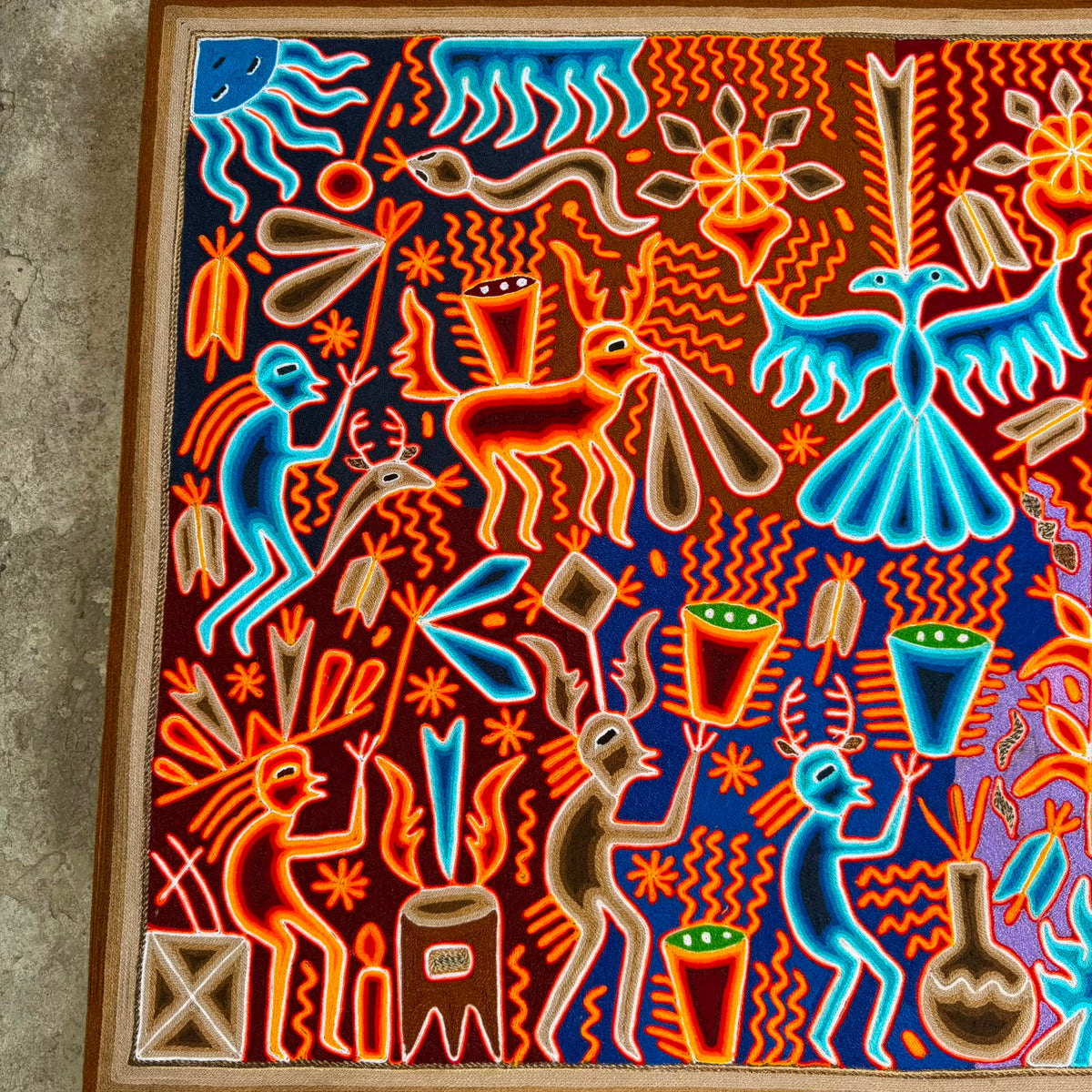 Mexican Folk Art Huichol Yarn Painting by Cooperativa Zitacua PP9555