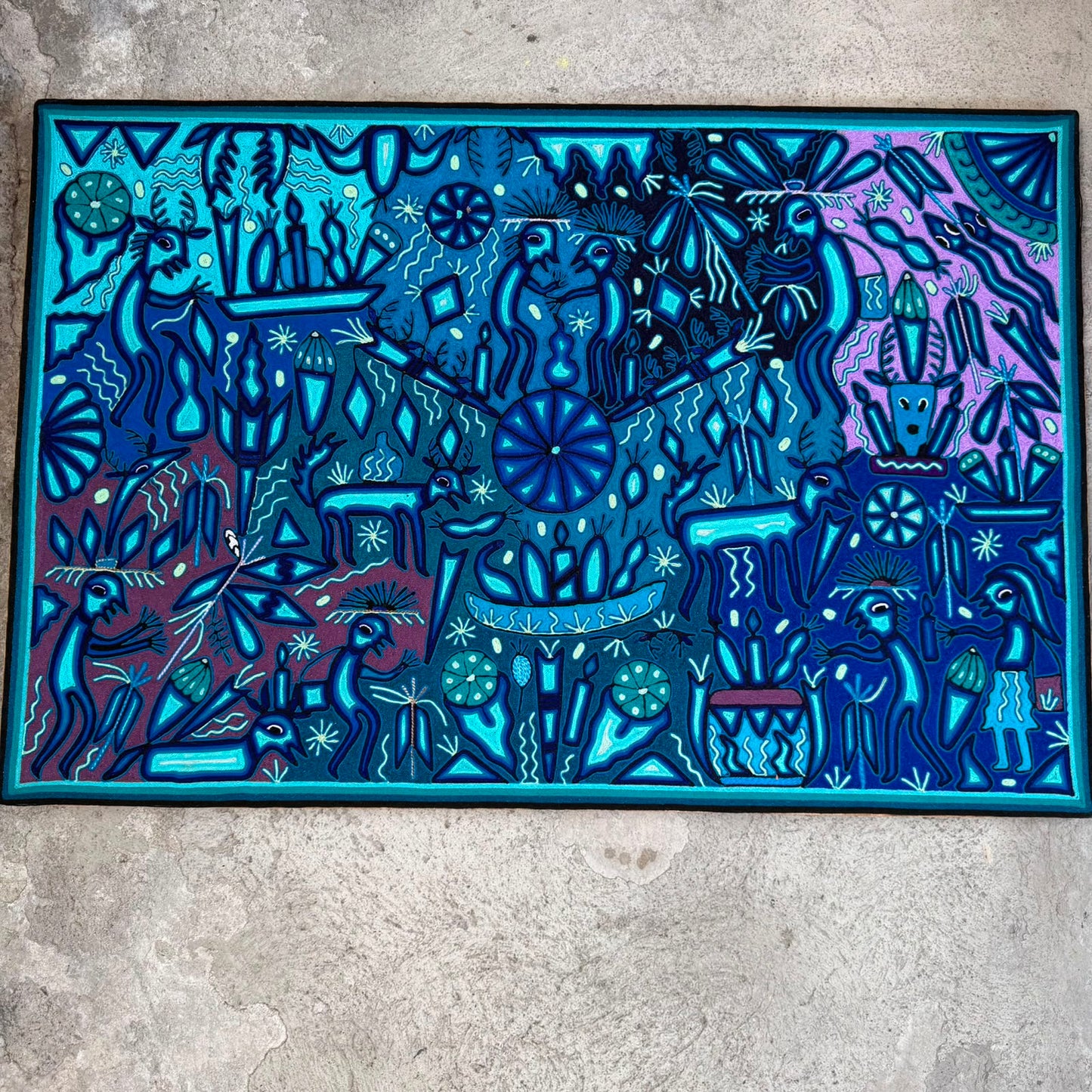 Mexican Folk Art Huichol Yarn Painting by Cooperativa Zitacua PP9556