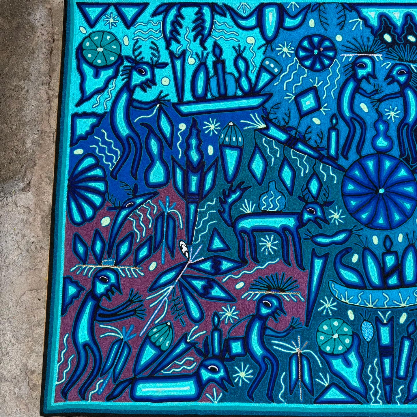 Mexican Folk Art Huichol Yarn Painting by Cooperativa Zitacua PP9556