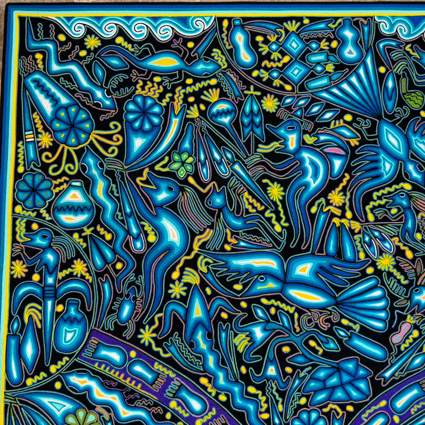 Mexican Folk Art Huichol Yarn Painting by Cooperativa Zitacua PP9557 Oaxaca