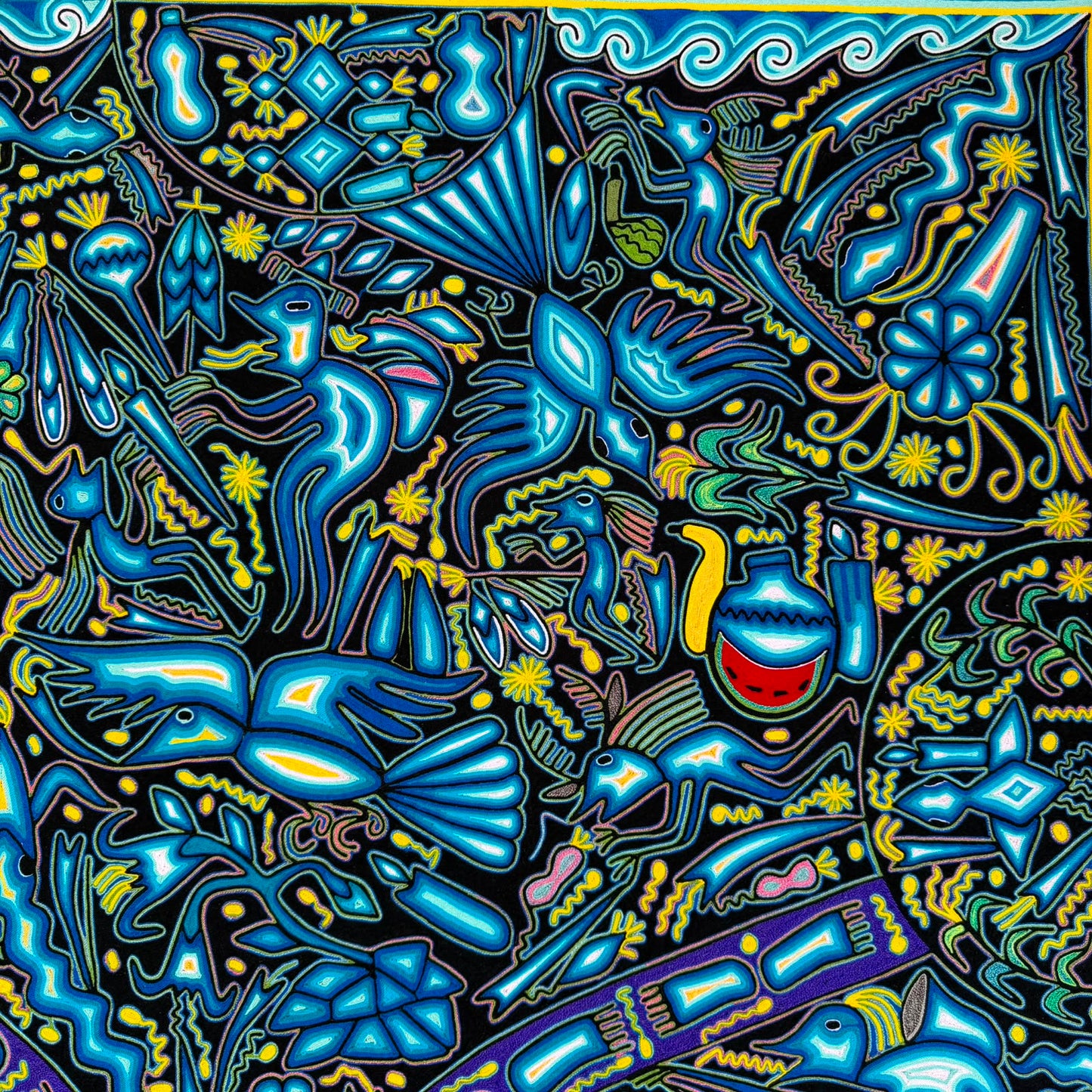 Mexican Folk Art Huichol Yarn Painting by Cooperativa Zitacua PP9557 Oaxaca