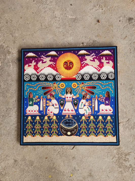 Huichol Indian Yarn Painting by  Samuel Hernandez  PP9567