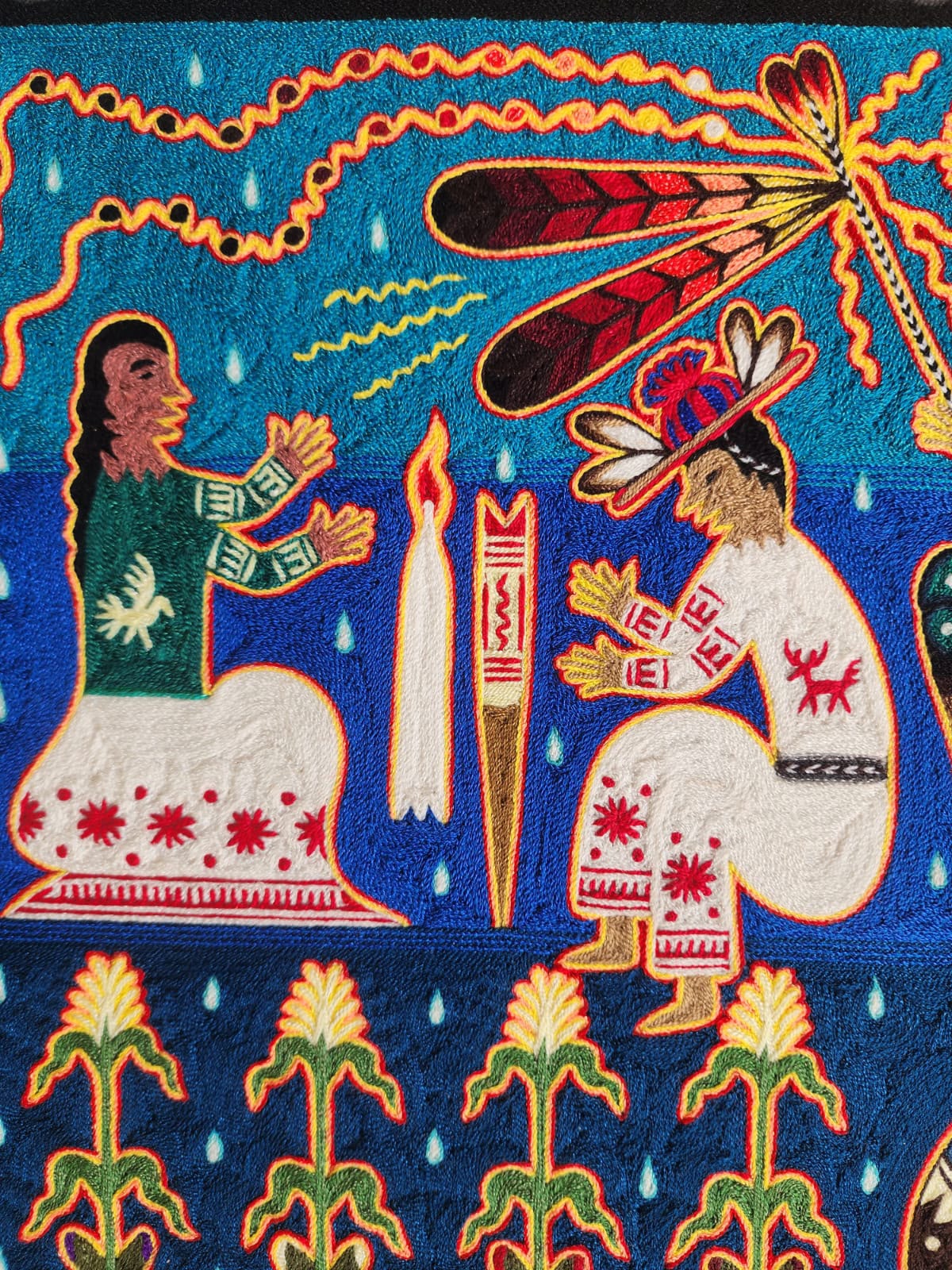 Huichol Indian Yarn Painting by  Samuel Hernandez  PP9567