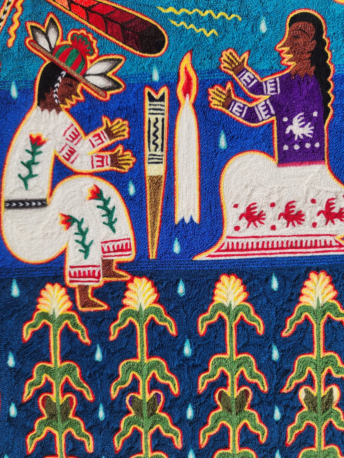 Huichol Indian Yarn Painting by  Samuel Hernandez  PP9567