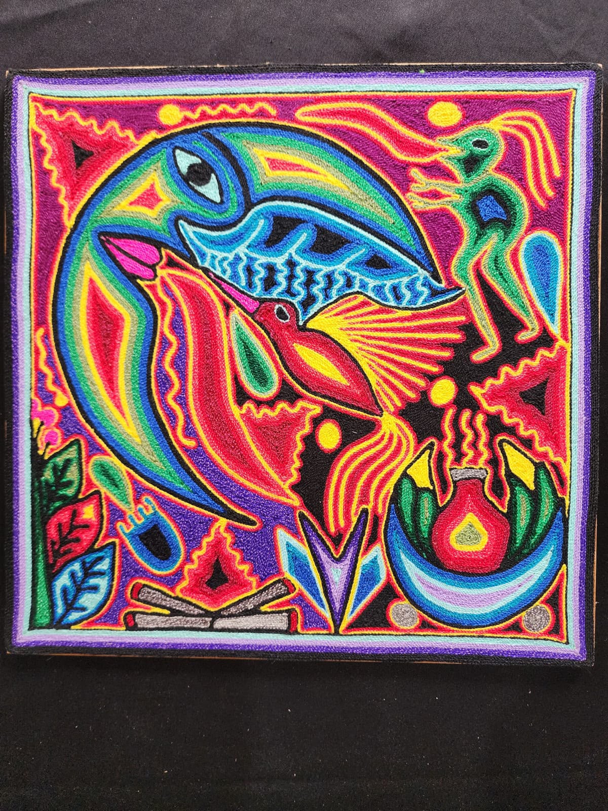 Tepehuano Yarn Painting Mexican Folk Art By Bautista Family PP9572