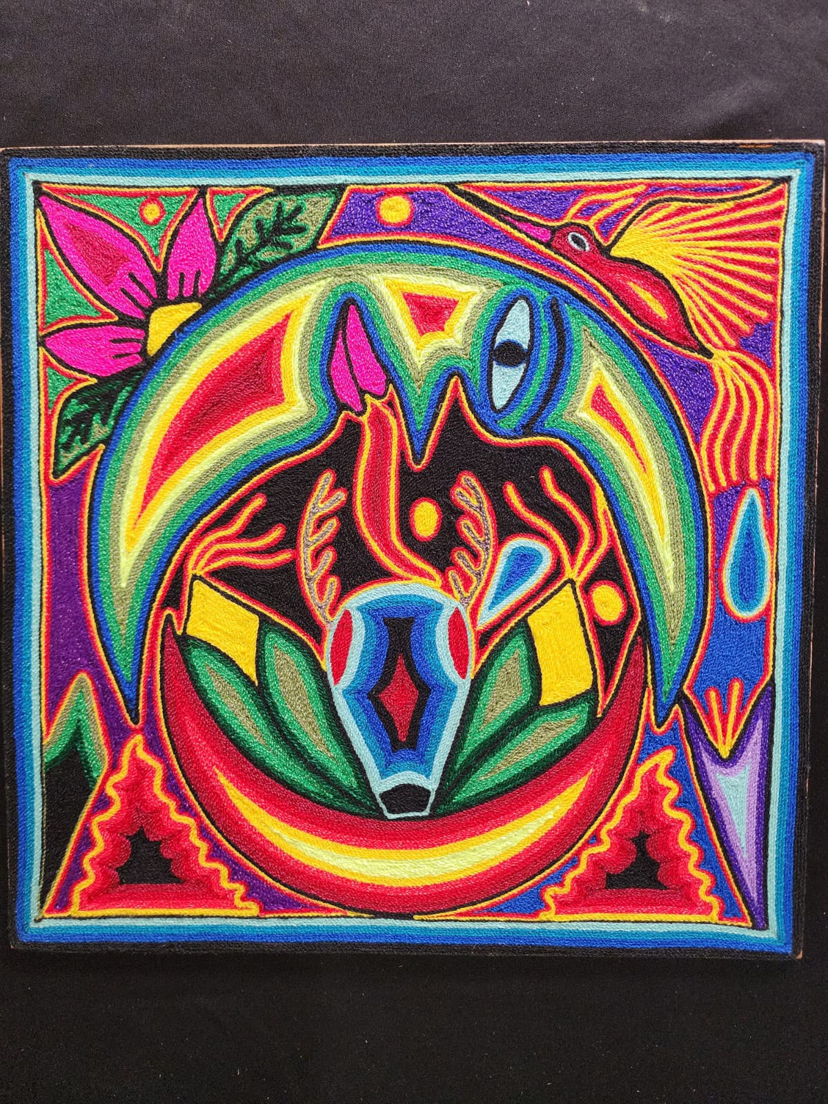 Tepehuano Yarn Painting Mexican Folk Art By Bautista Family PP9573