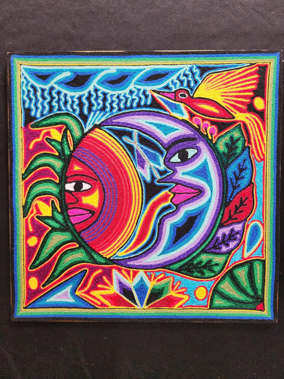 Tepehuano Yarn Painting Mexican Folk Art By Bautista Family PP9574