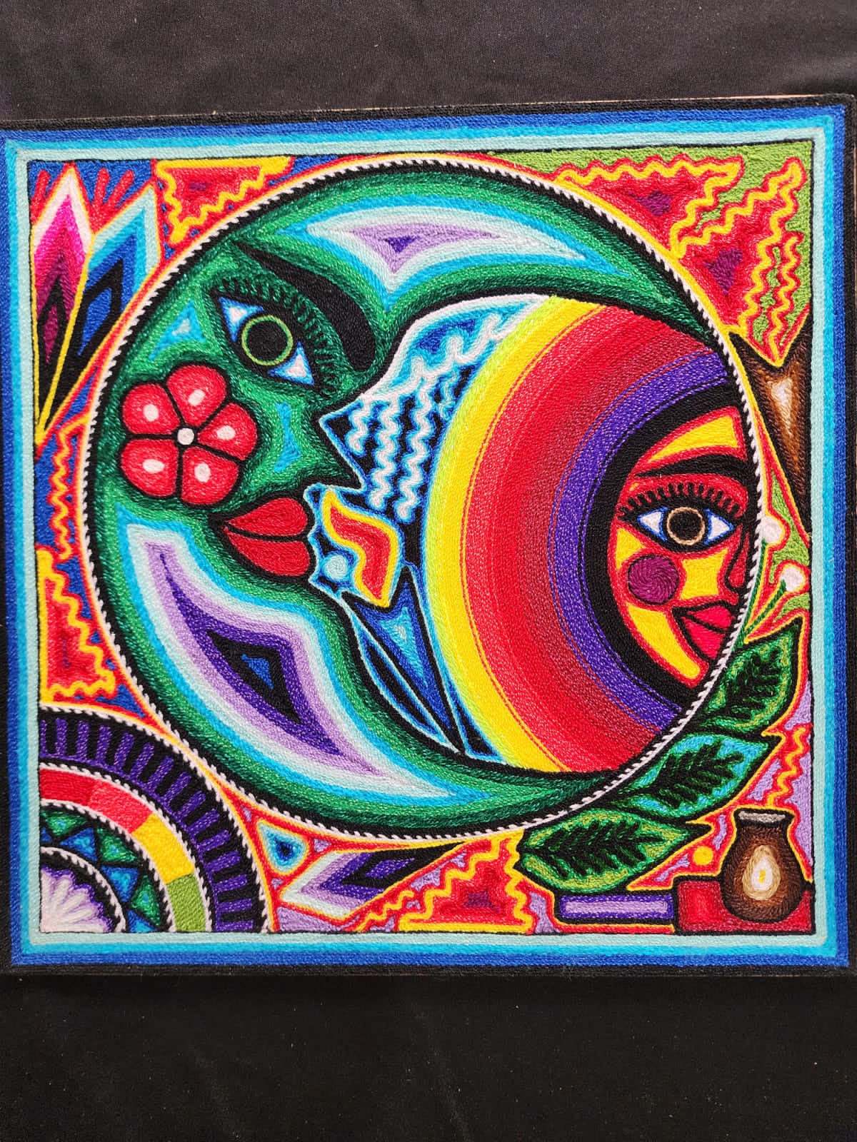 Tepehuano Yarn Painting Mexican Folk Art By Bautista Family PP9575