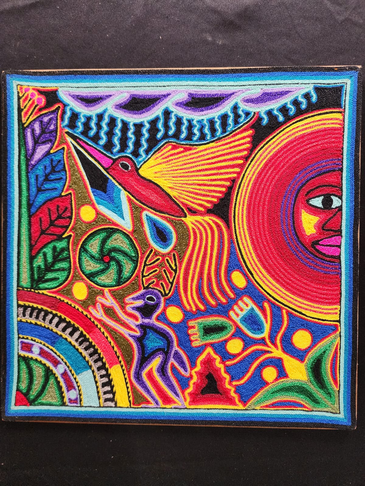 Tepehuano Yarn Painting Mexican Folk Art By Bautista Family PP9576