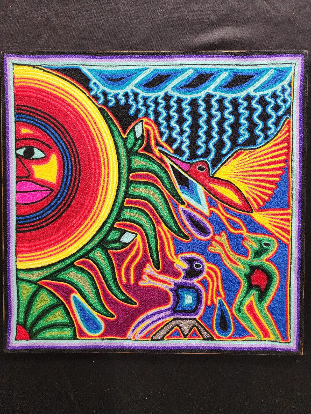 Tepehuano Yarn Painting Mexican Folk Art By Bautista Family PP9577