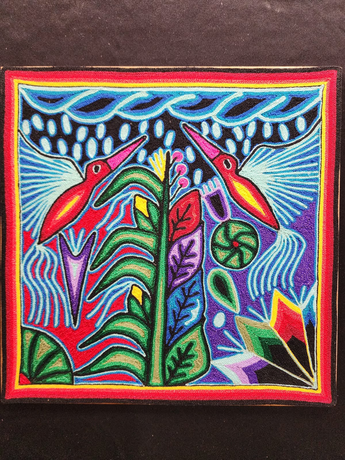 Tepehuano Yarn Painting Mexican Folk Art By Bautista Family PP9578