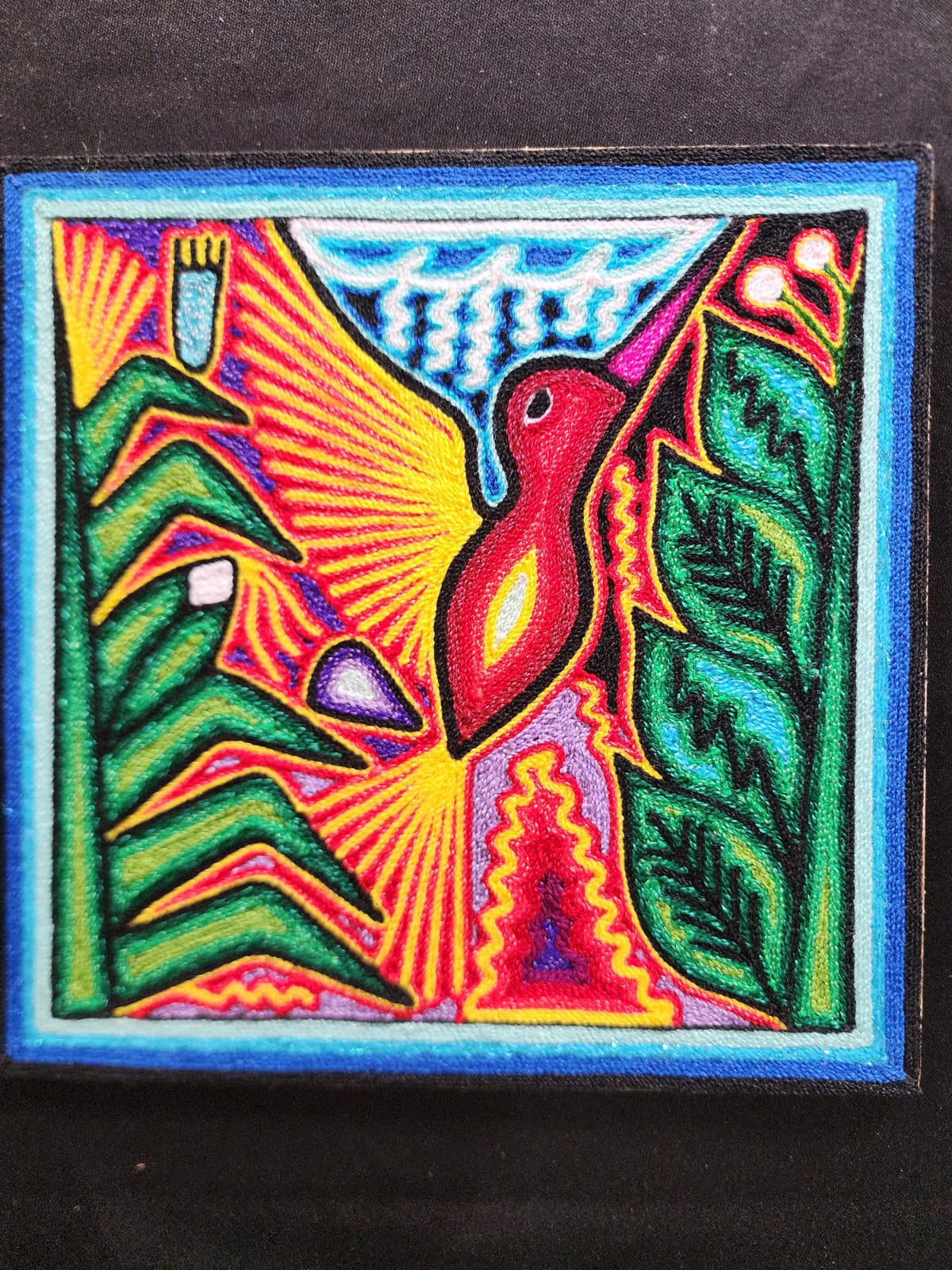 Tepehuano Yarn Painting Mexican Folk Art By Bautista Family PP9579