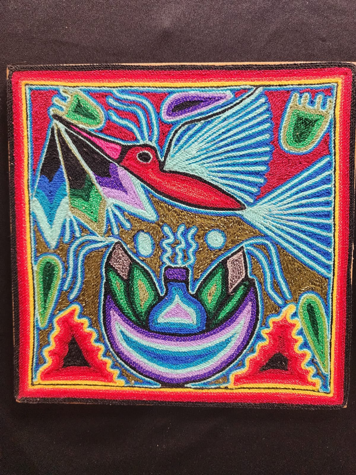 Tepehuano Yarn Painting Mexican Folk Art By Bautista Family PP9581