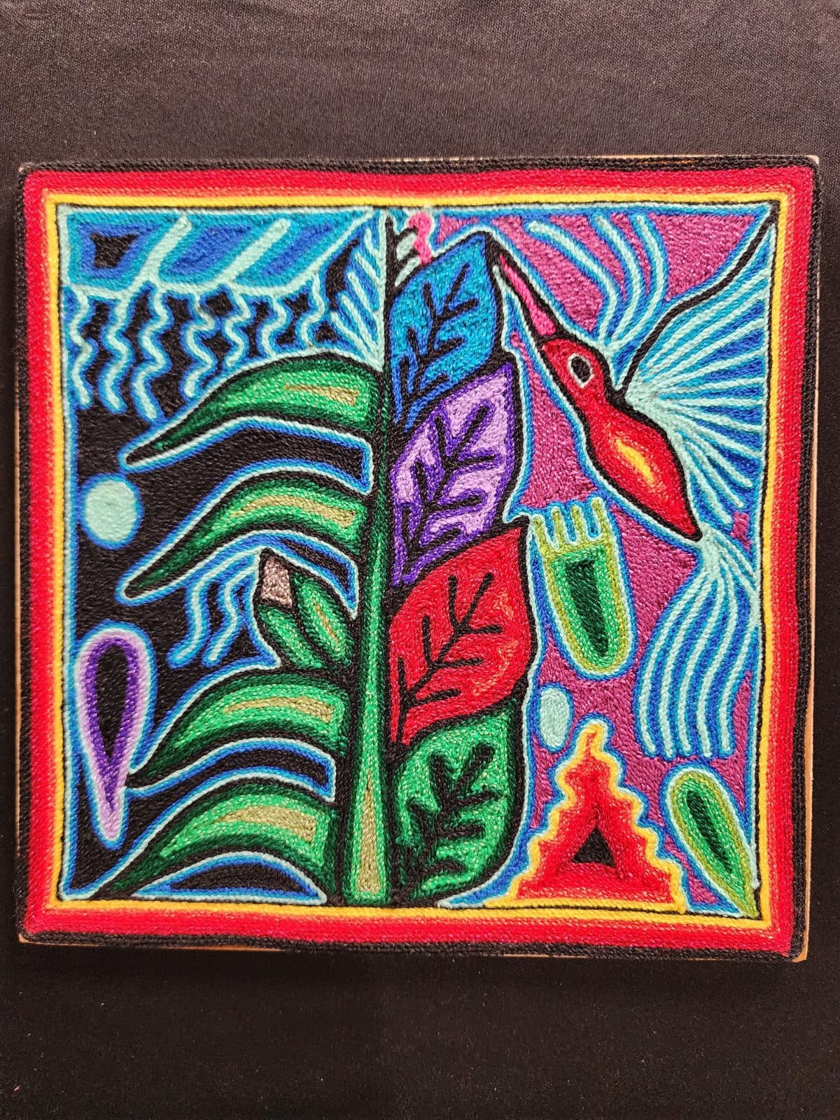 Tepehuano Yarn Painting Mexican Folk Art By Bautista Family PP9582
