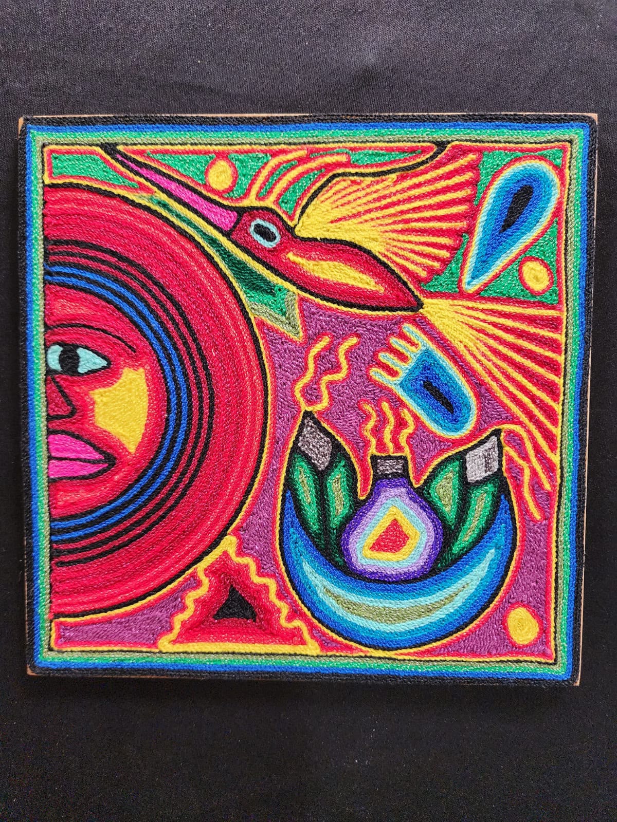 Tepehuano Yarn Painting Mexican Folk Art By Bautista Family PP9583