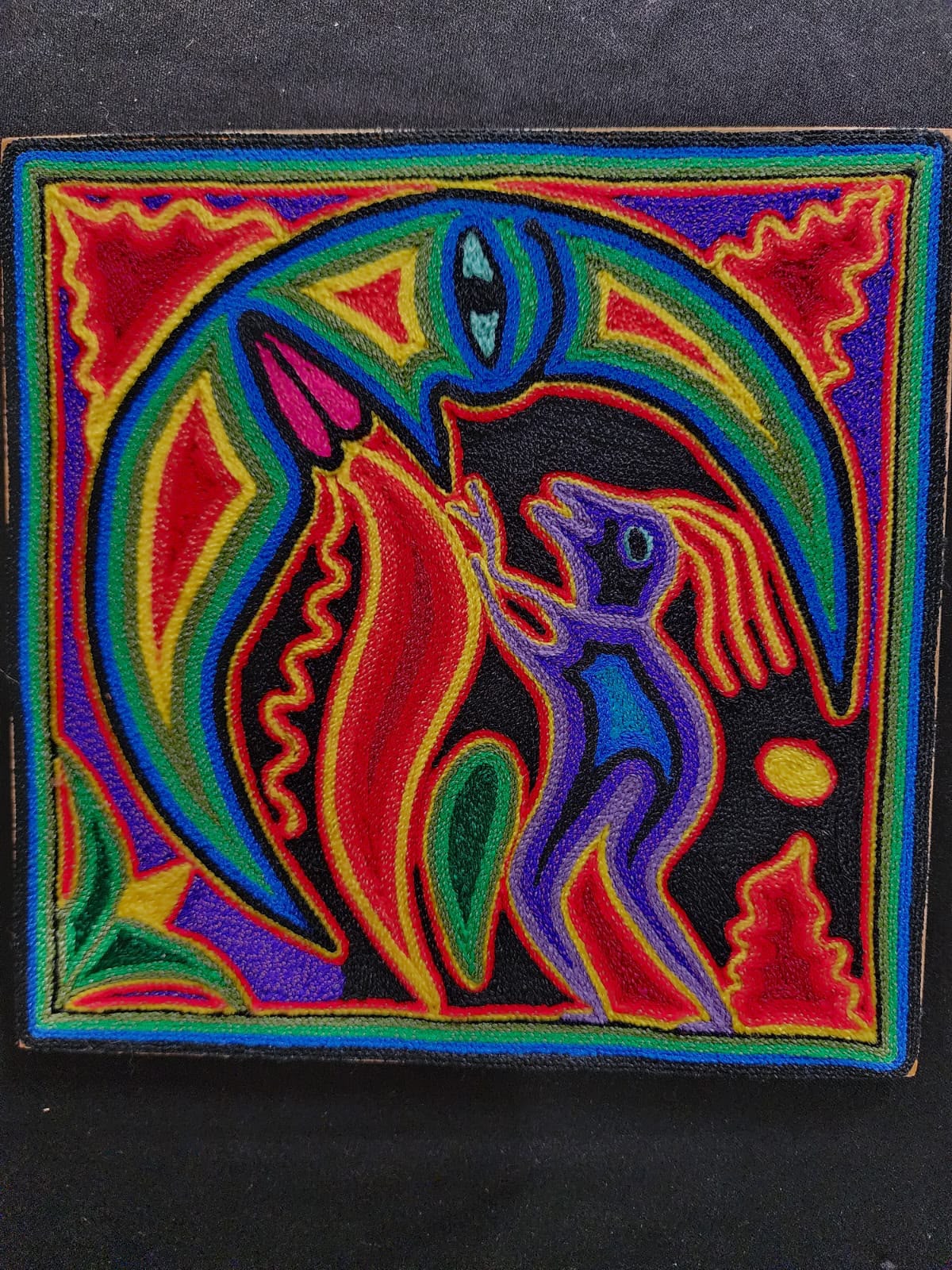 Tepehuano Yarn Painting Mexican Folk Art By Bautista Family PP9584
