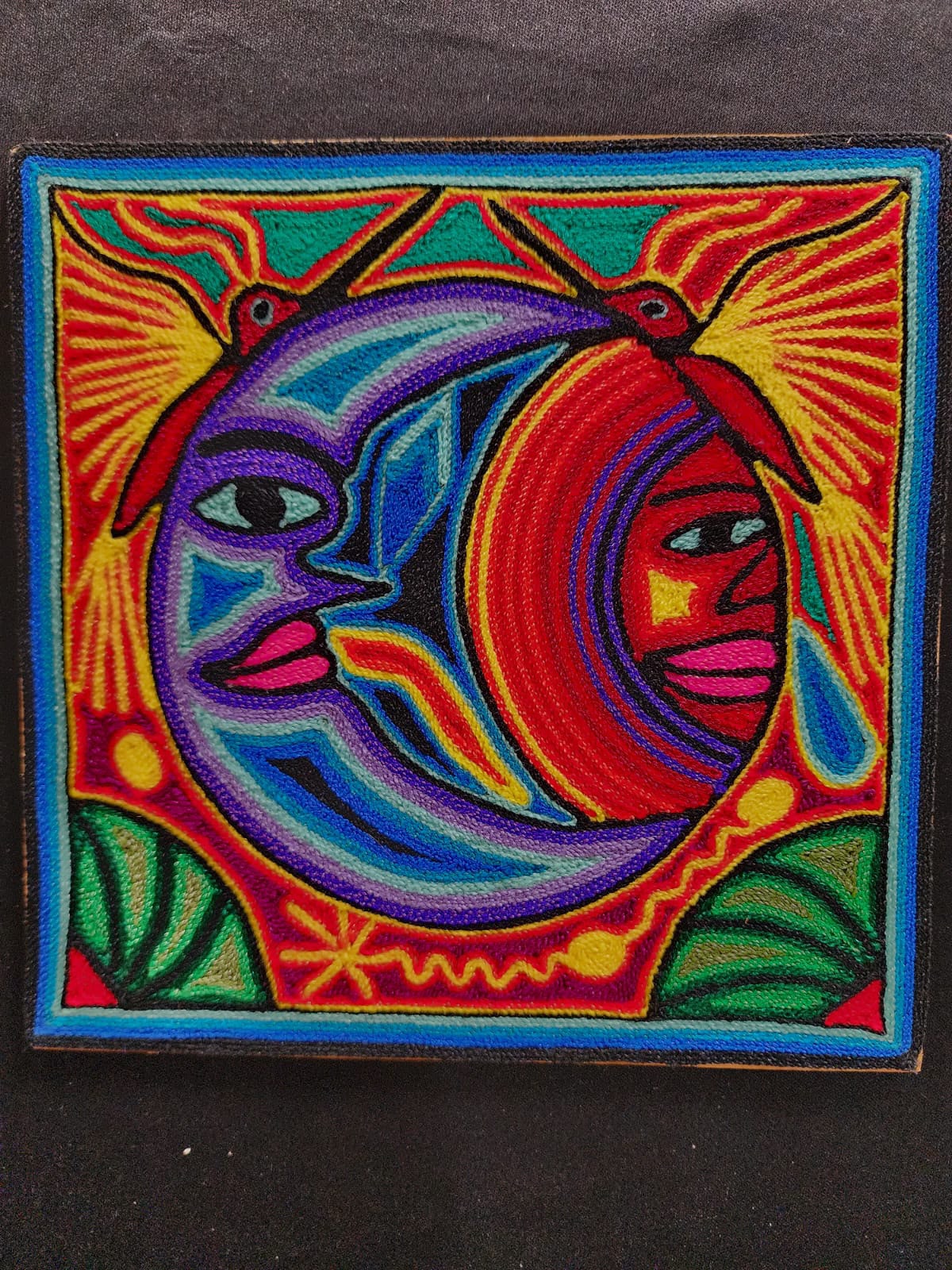 Tepehuano Yarn Painting Mexican Folk Art By Bautista Family PP9586