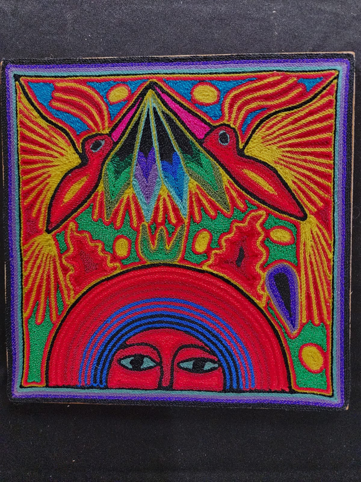 Tepehuano Yarn Painting Mexican Folk Art By Bautista Family PP9587