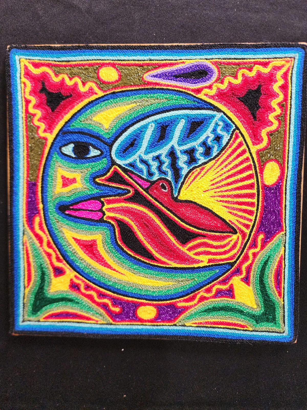 Tepehuano Yarn Painting Mexican Folk Art By Bautista Family PP9588