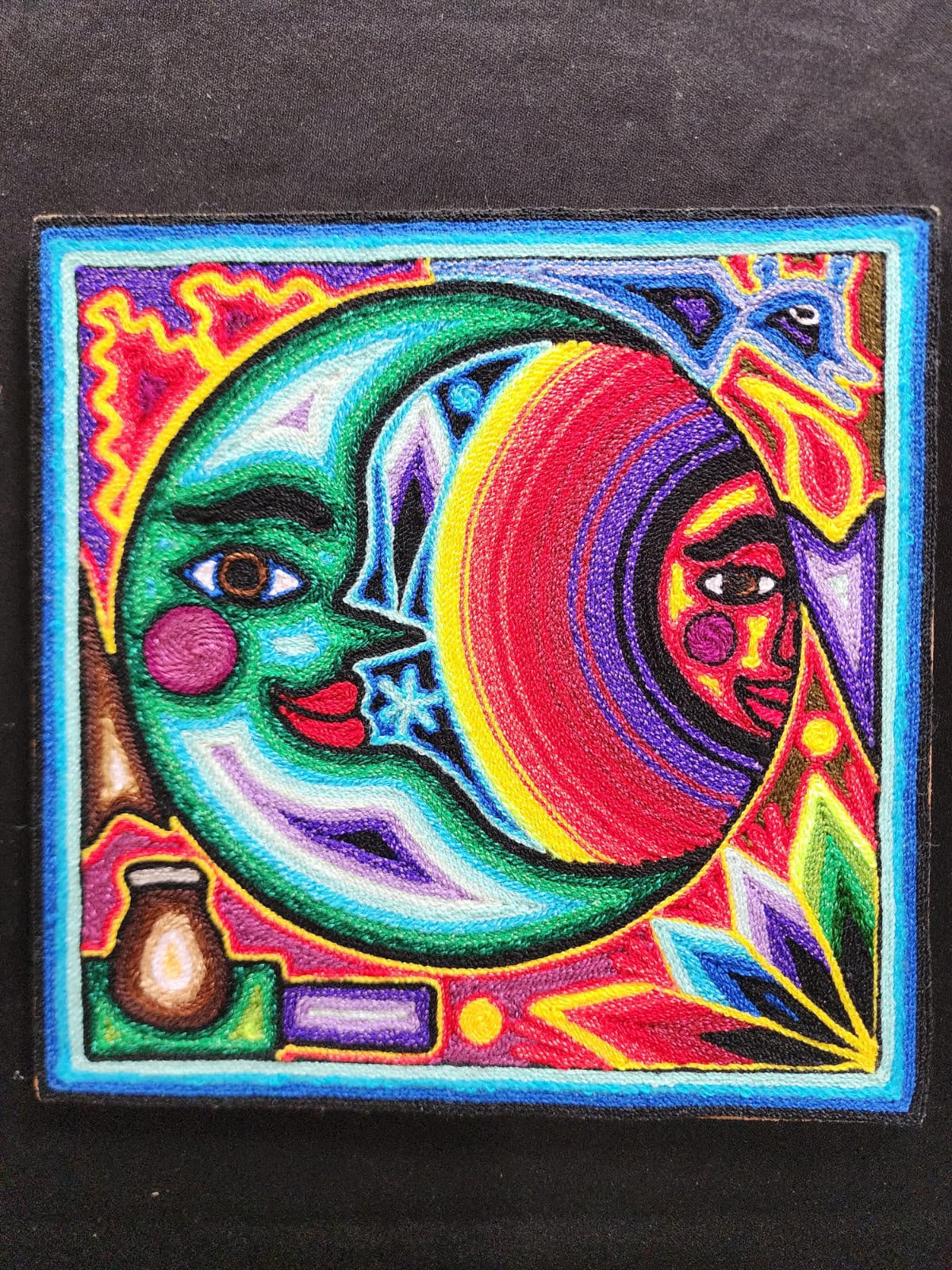 Tepehuano Yarn Painting Mexican Folk Art By Bautista Family PP9589