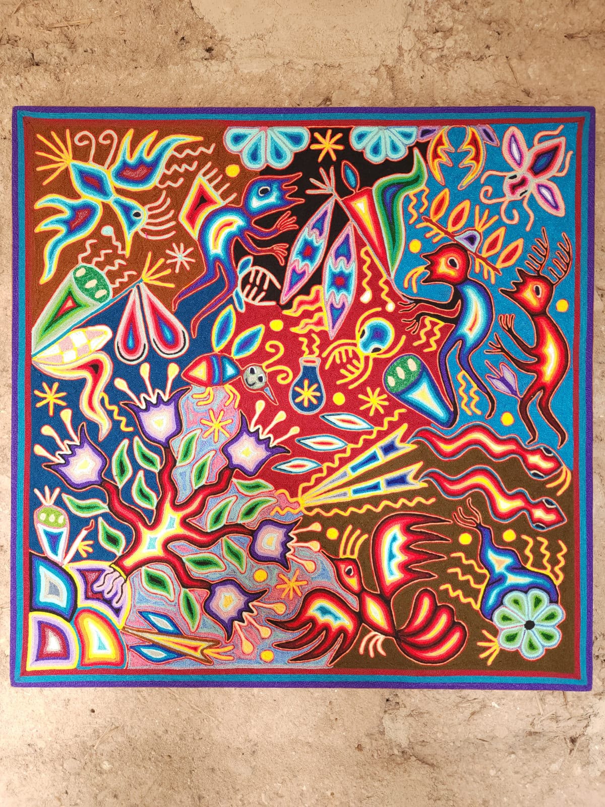 Huichol Yarn Painting Mexican Folk Art By Hilaria Chavez Carrillo PP9569