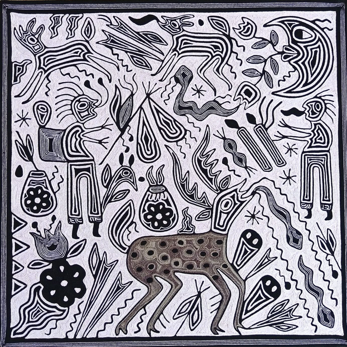 Huichol Yarn Painting Mexican Folk Art By Hilaria Chavez Carrillo PP9590