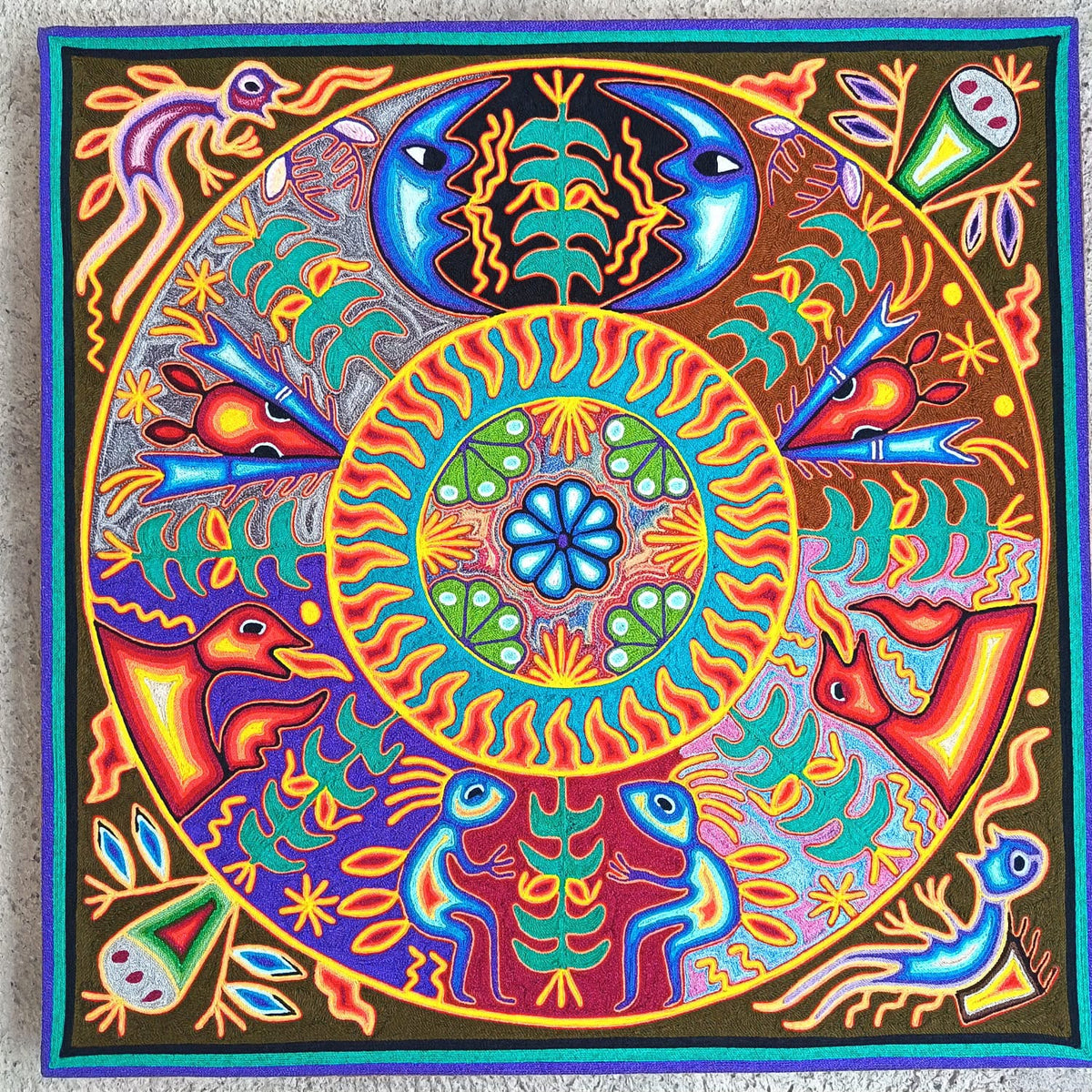 Huichol Yarn Painting Mexican Folk Art By Hilaria Chavez Carrillo PP9590