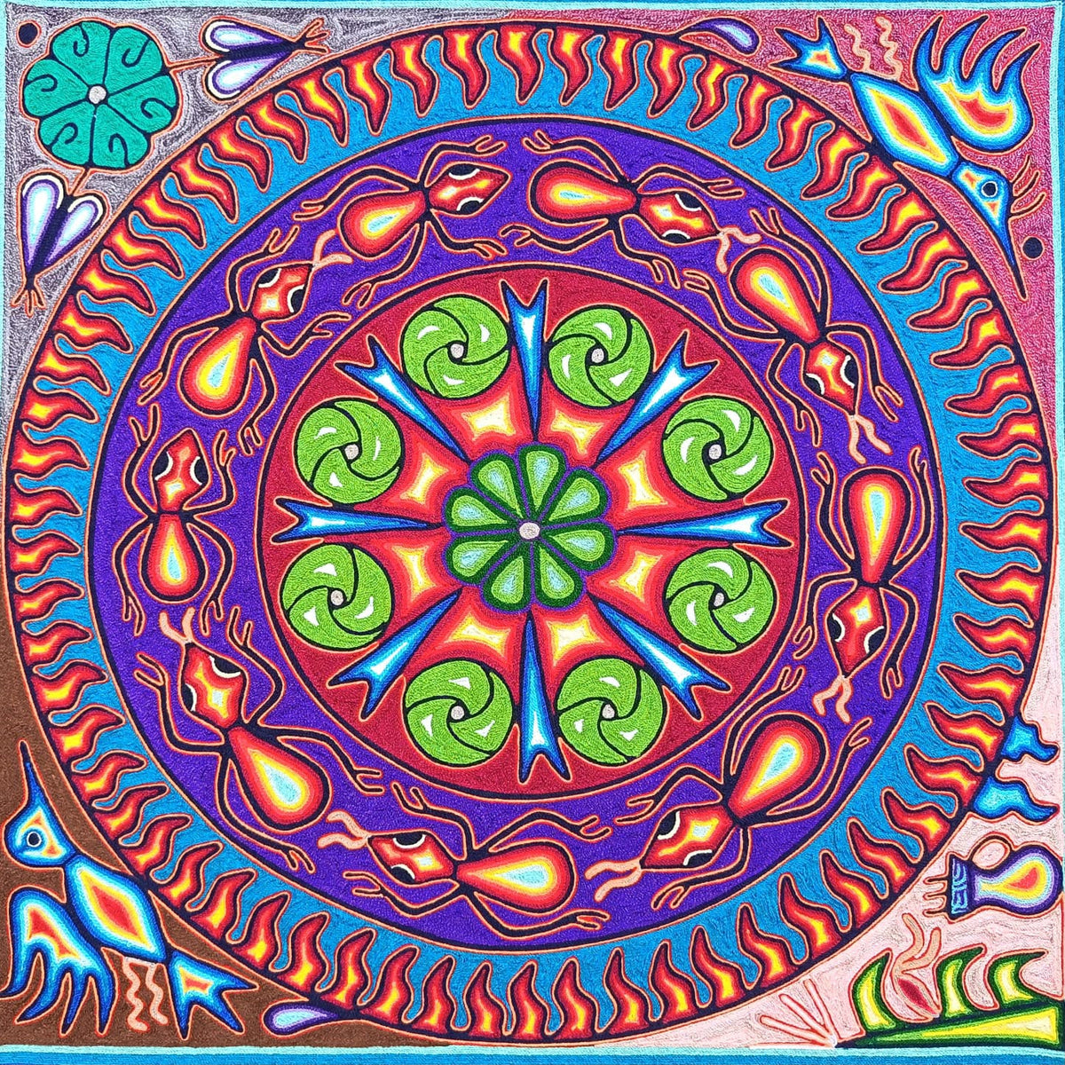 Huichol Yarn Painting Mexican Folk Art By Hilaria Chavez Carrillo PP9593