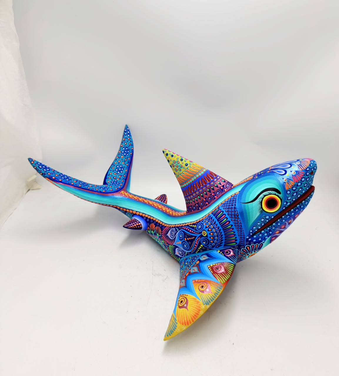 Mexican Folk Art Oaxacan Wood Carving Alebrije Hand Made, Shark By Luis Sosa PP9603
