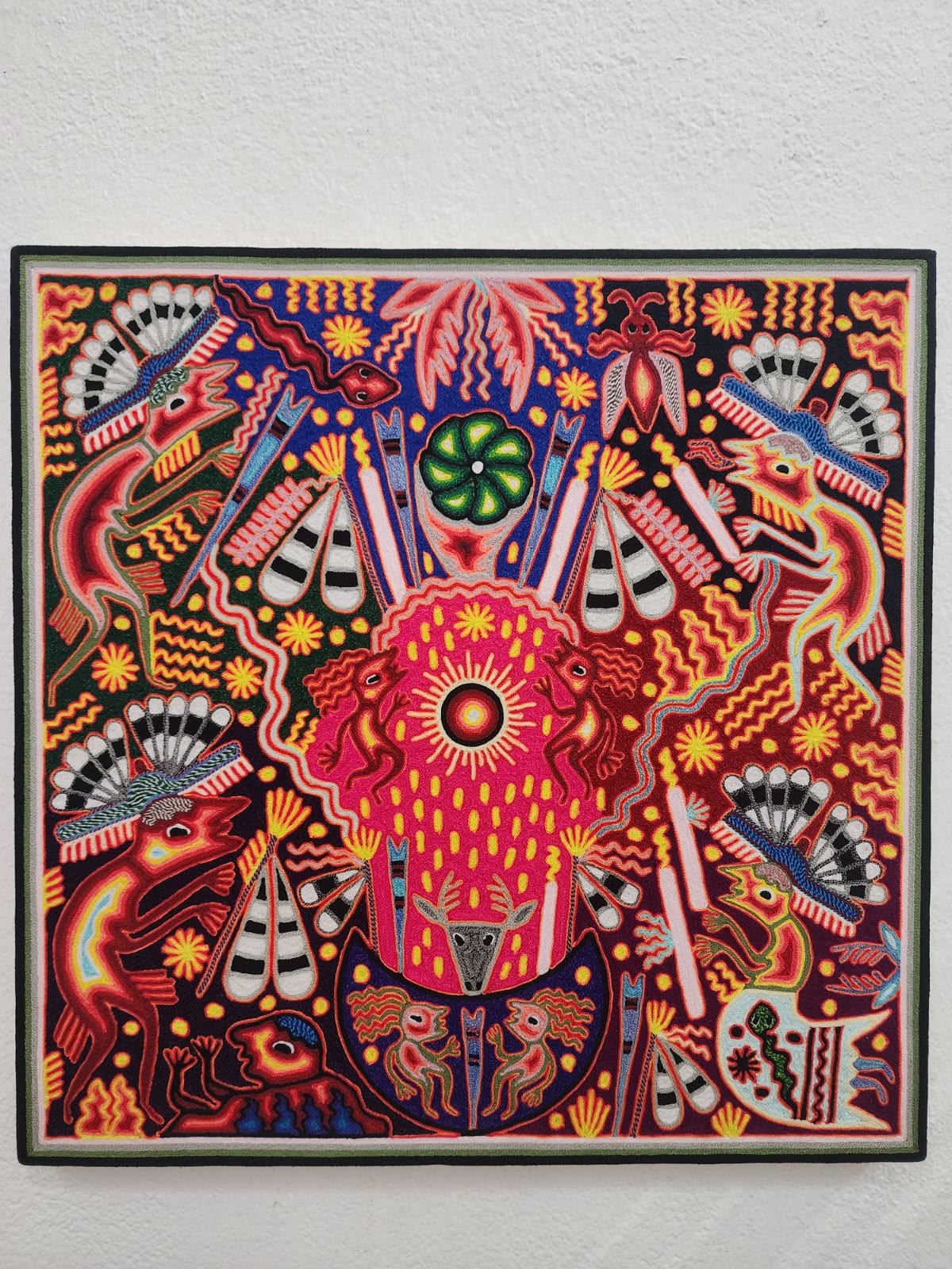 Huichol Mexican Folk Art Yarn Painting  By Maximino Renteria PP9606