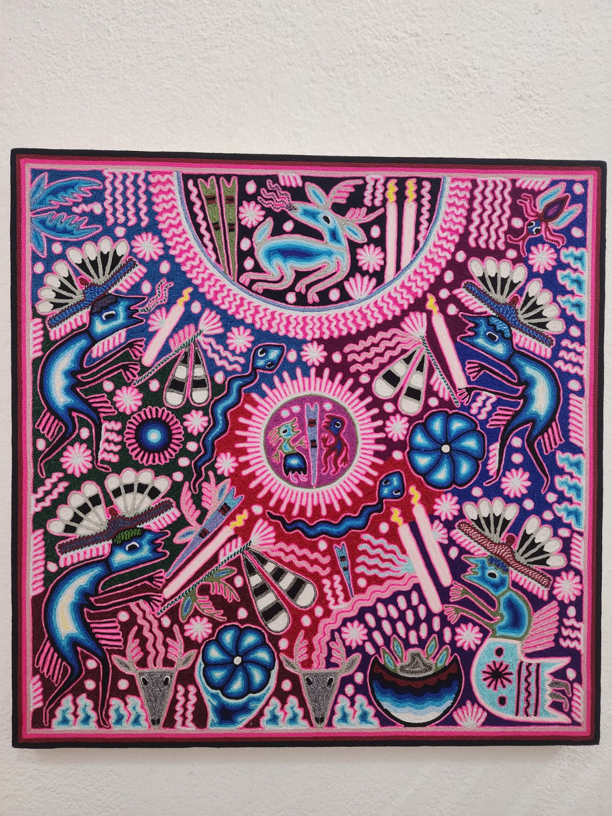 Huichol Mexican Folk Art Yarn Painting  By Maximino Renteria PP9607