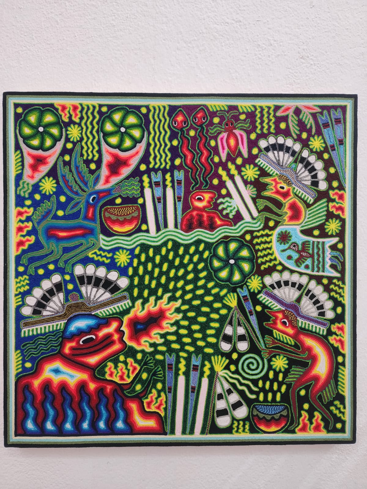 Huichol Mexican Folk Art Yarn Painting  By Maximino Renteria PP9608