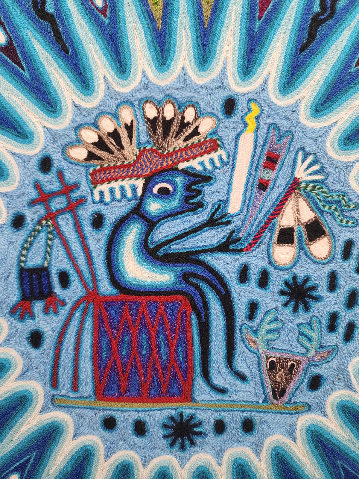Huichol Mexican Folk Art Yarn Painting  By Maximino Renteria PP9609
