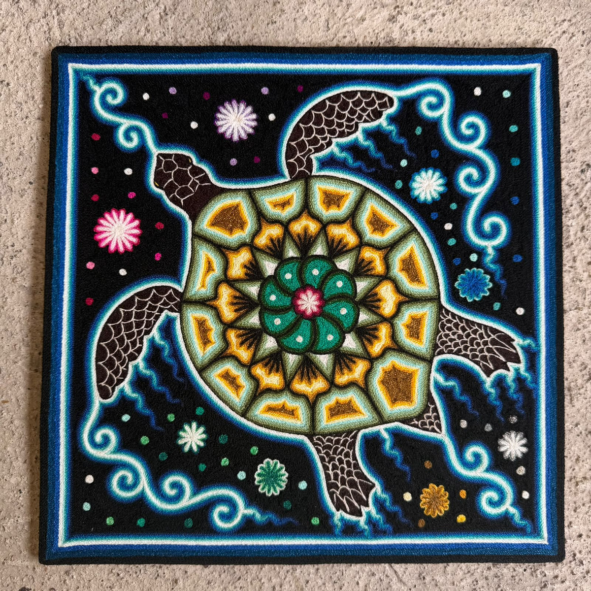 Huichol Indian Yarn Painting by  Samuel Hernandez  PP9612