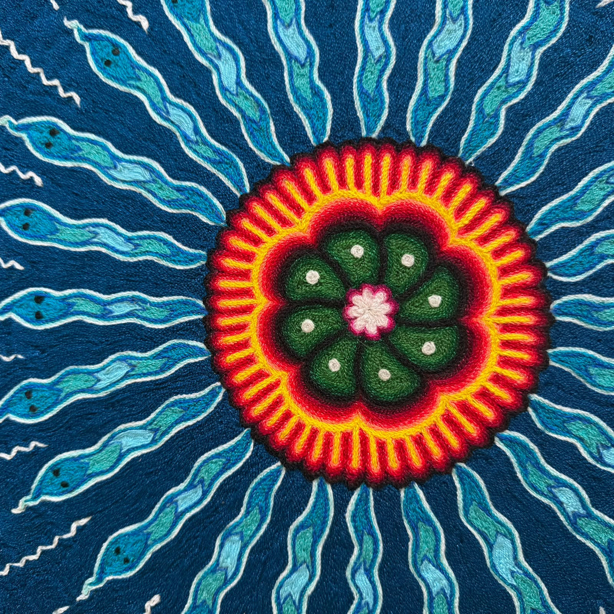 Huichol Indian Yarn Painting by  Samuel Hernandez  PP9613