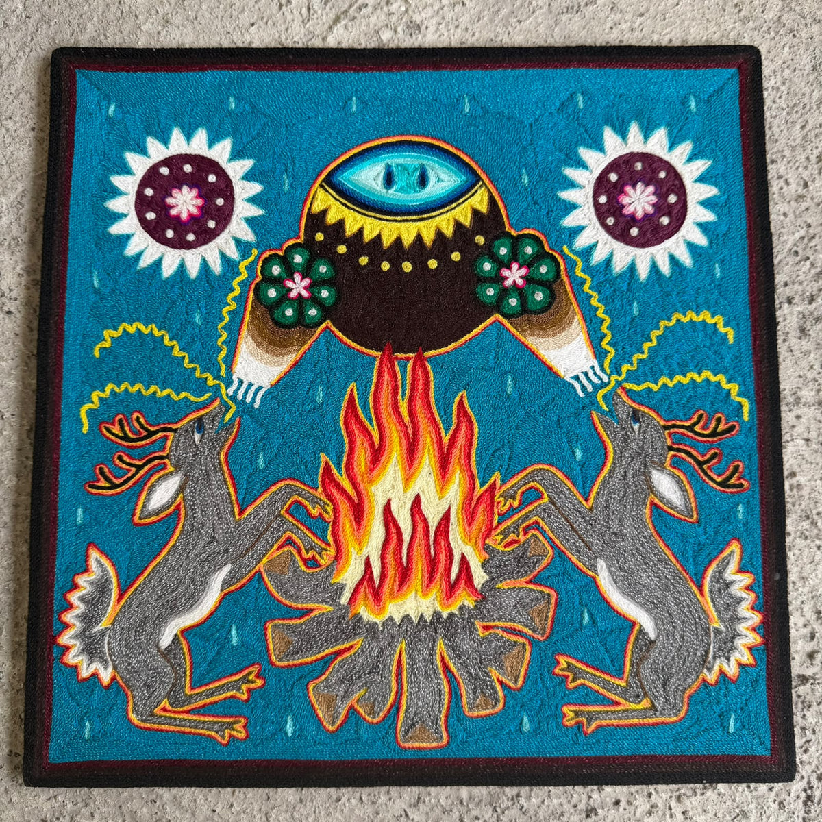 Huichol Indian Yarn Painting by  Samuel Hernandez  PP9616