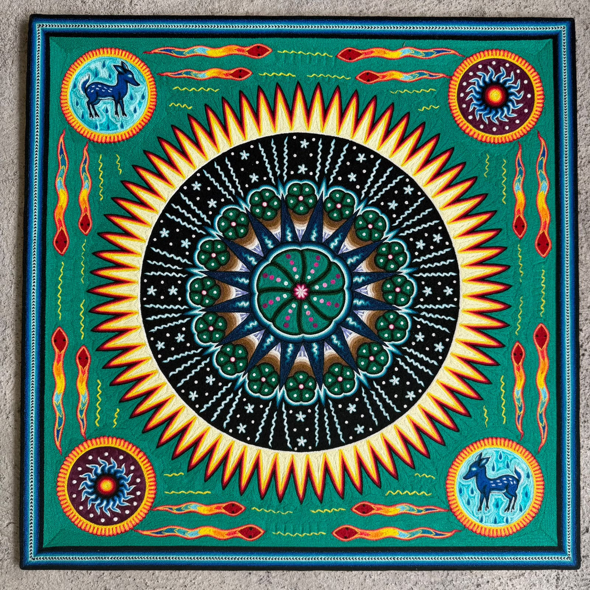 Huichol Indian Yarn Painting by  Samuel Hernandez  PP9617