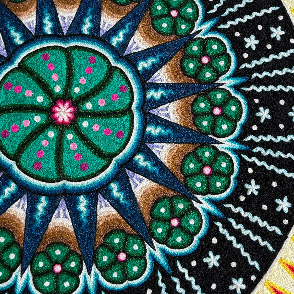 Huichol Indian Yarn Painting by  Samuel Hernandez  PP9617