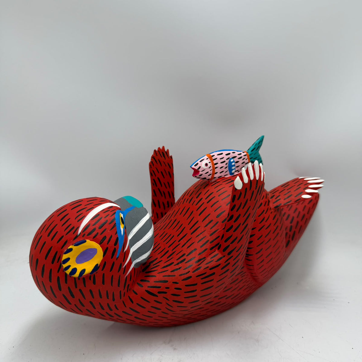 Oaxacan Wood Carving Hand Made, Otter with Baby By Armando Jimenez  PP9623